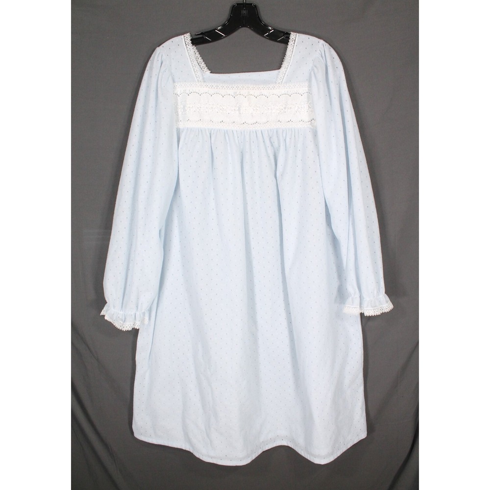VTG HEIRESS Thin Soft FLEECE/LACE Polka-Dot COTTAGECORE Nightgown Blue Sz M